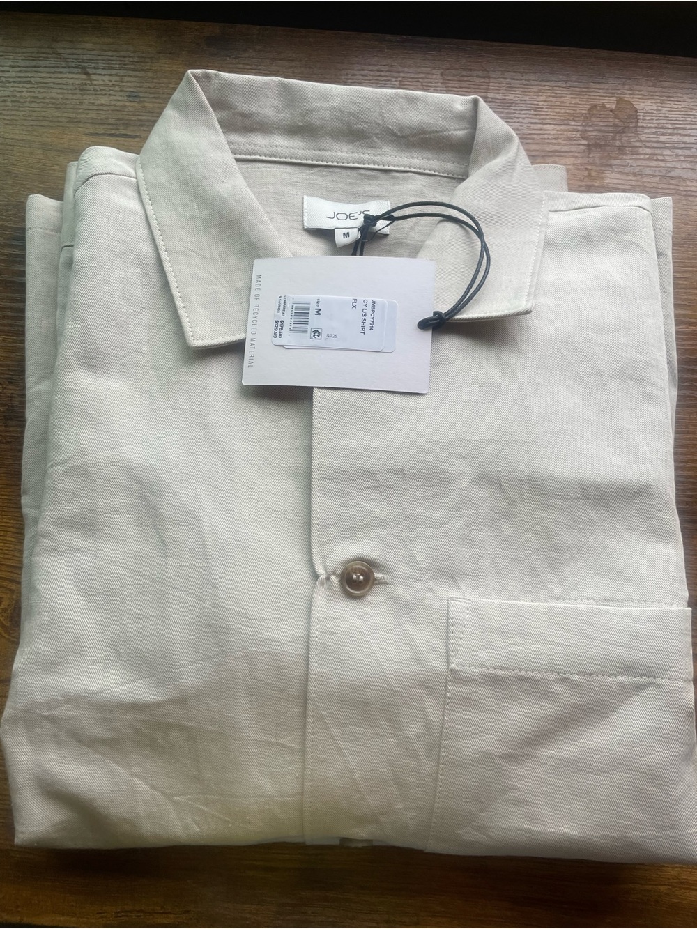 Joe's Jeans Beige Linen Short-Sleeve Button-Down Shirt